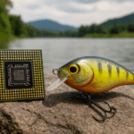 AIとバス釣りを融合させたイメージ画像（ルアーと半導体回路）