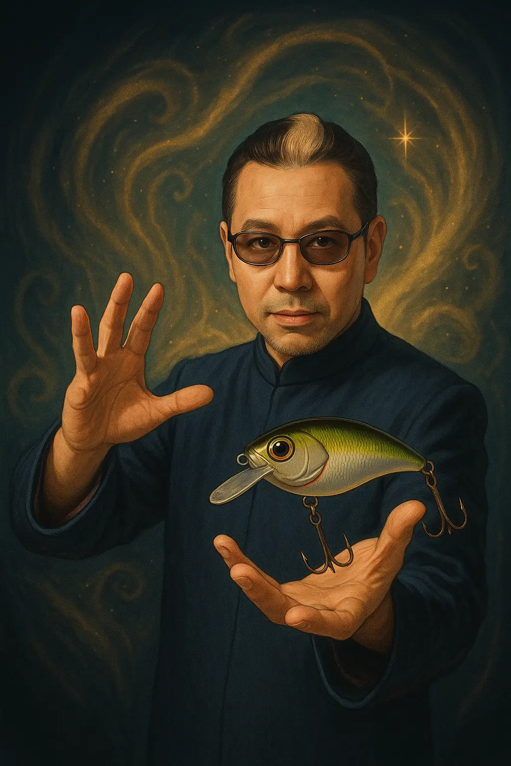 ルアーをマジックツールのように操るまるりんのポートレートイラスト