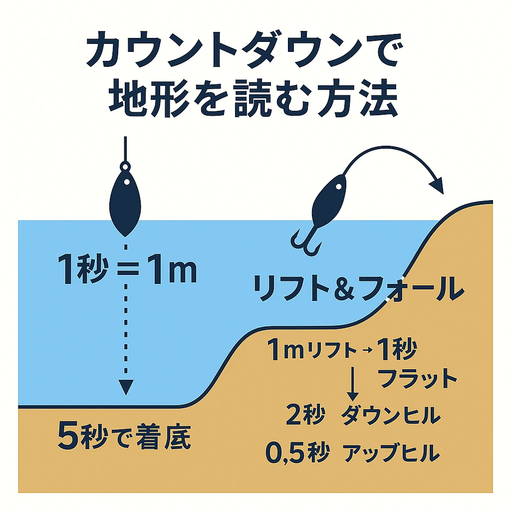 カウントダウンとリフト＆フォールで地形を把握する方法の図解