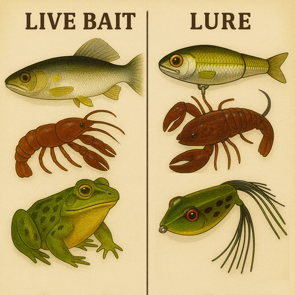 活餌とルアーを並べて比較したイラスト図解