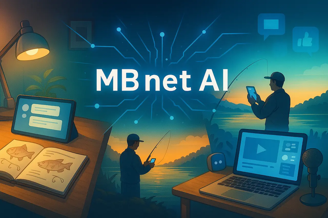 MBnet AIのキービジュアル。釣りとAIが融合した未来的コンセプト画像