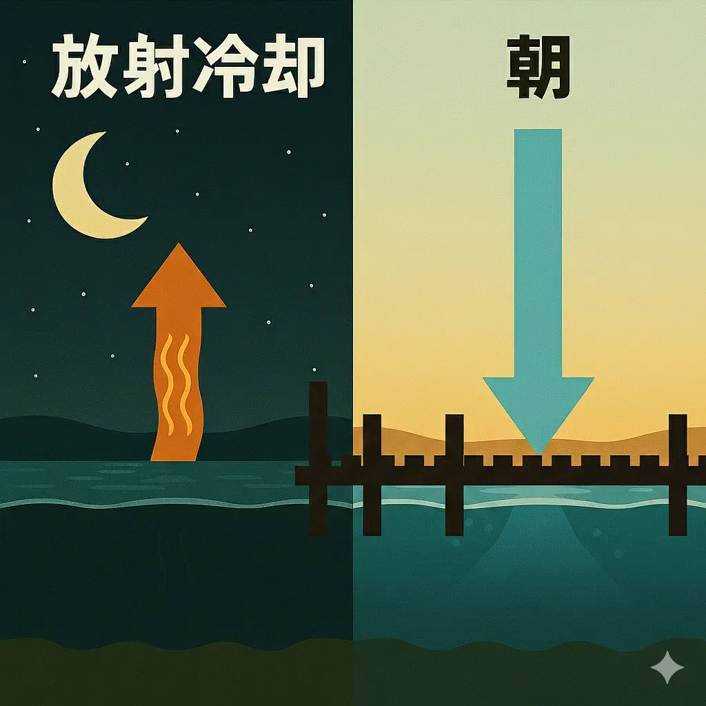 放射冷却の仕組みと水面が冷える流れ