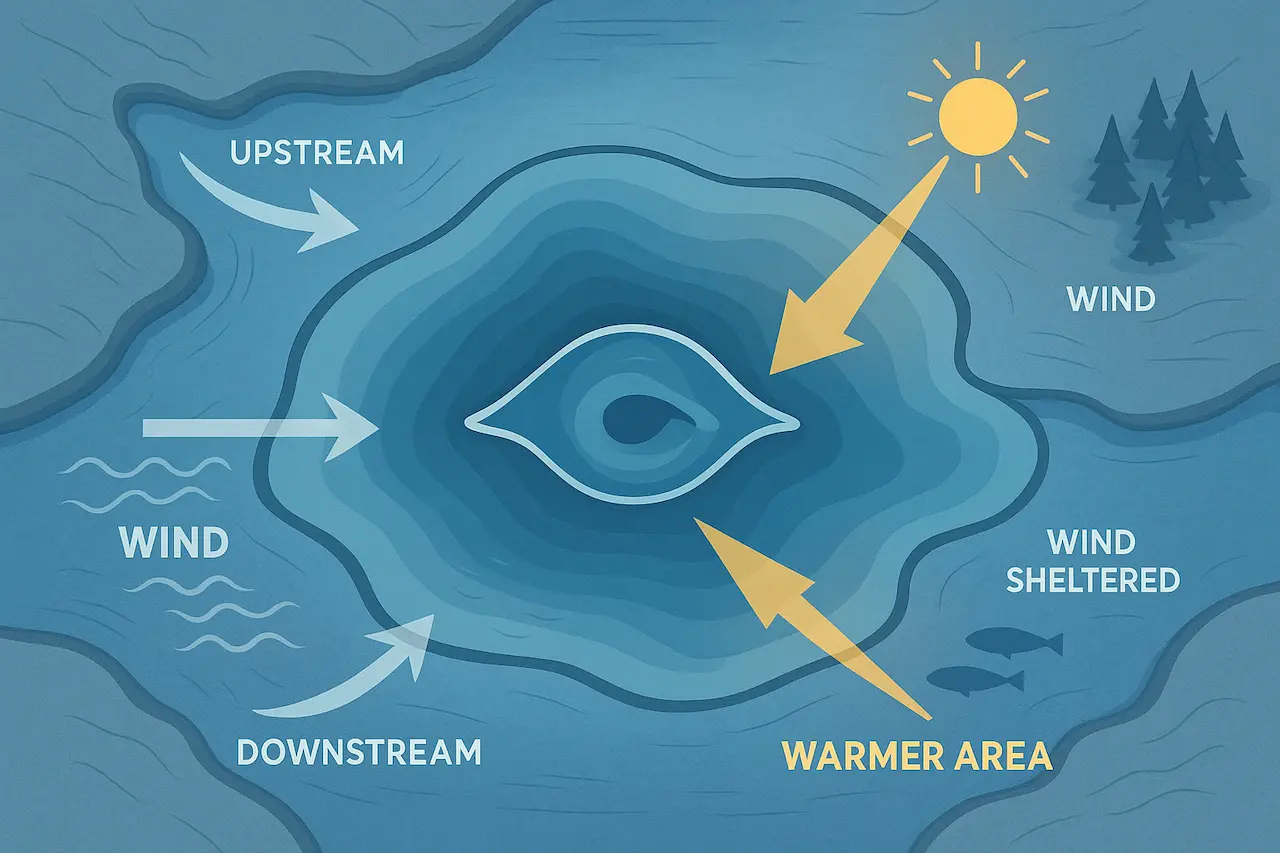 冬の湖を俯瞰した地形MAP
