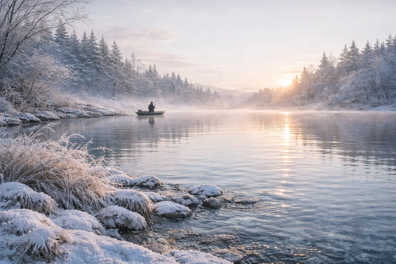 低水温期の冬フィールドの水面風景（冬トップのムードを感じ取るためのイメージ写真）
