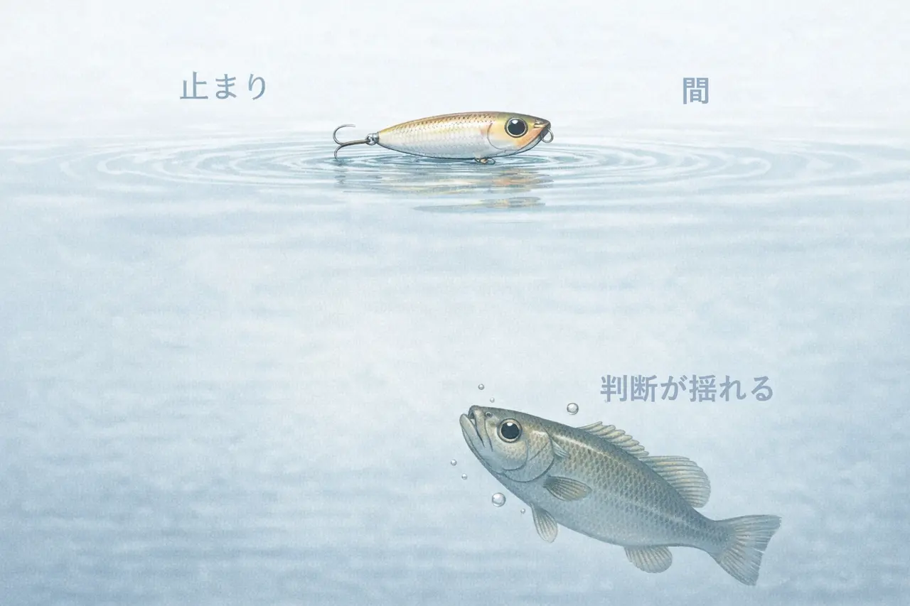 冬トップで『止まり（ポーズ）と間』がバスの最終判断を揺らすことを示すイメージ図