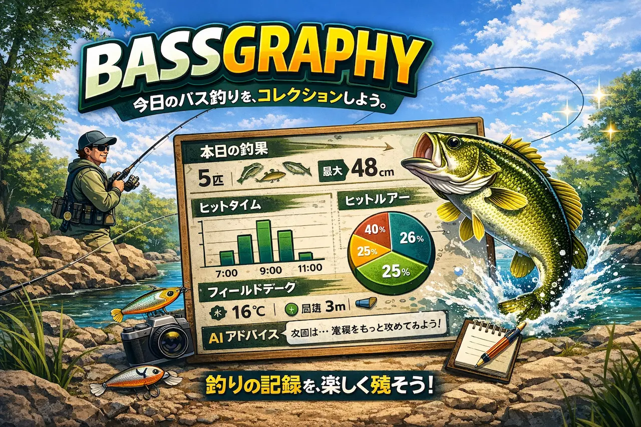 BASSGRAPHY（バスグラフィー）｜今日のバス釣りを1枚にまとめて記録するインフォグラフィックツール