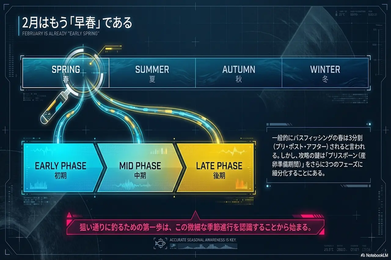 2月を早春として捉え、プリスポーンを前期・中期・後期に細分化する考え方