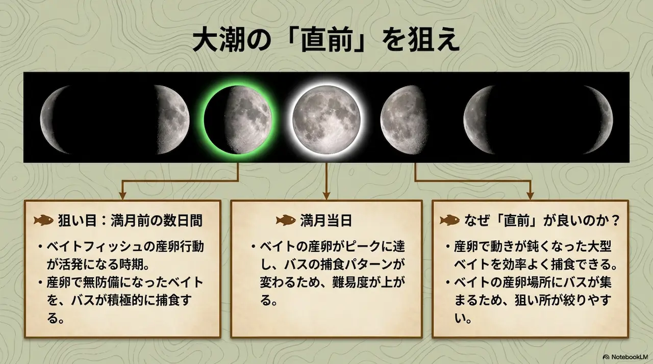 春バス攻略における大潮直前タイミングとベイト産卵行動