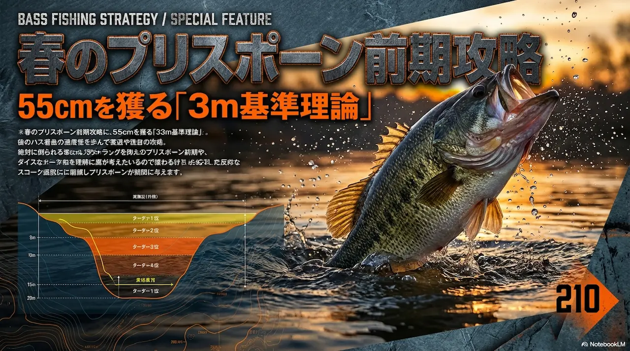 春のプリスポーン前期のバス釣り攻略｜水温＋1℃で55cmを狙う3m基準理論