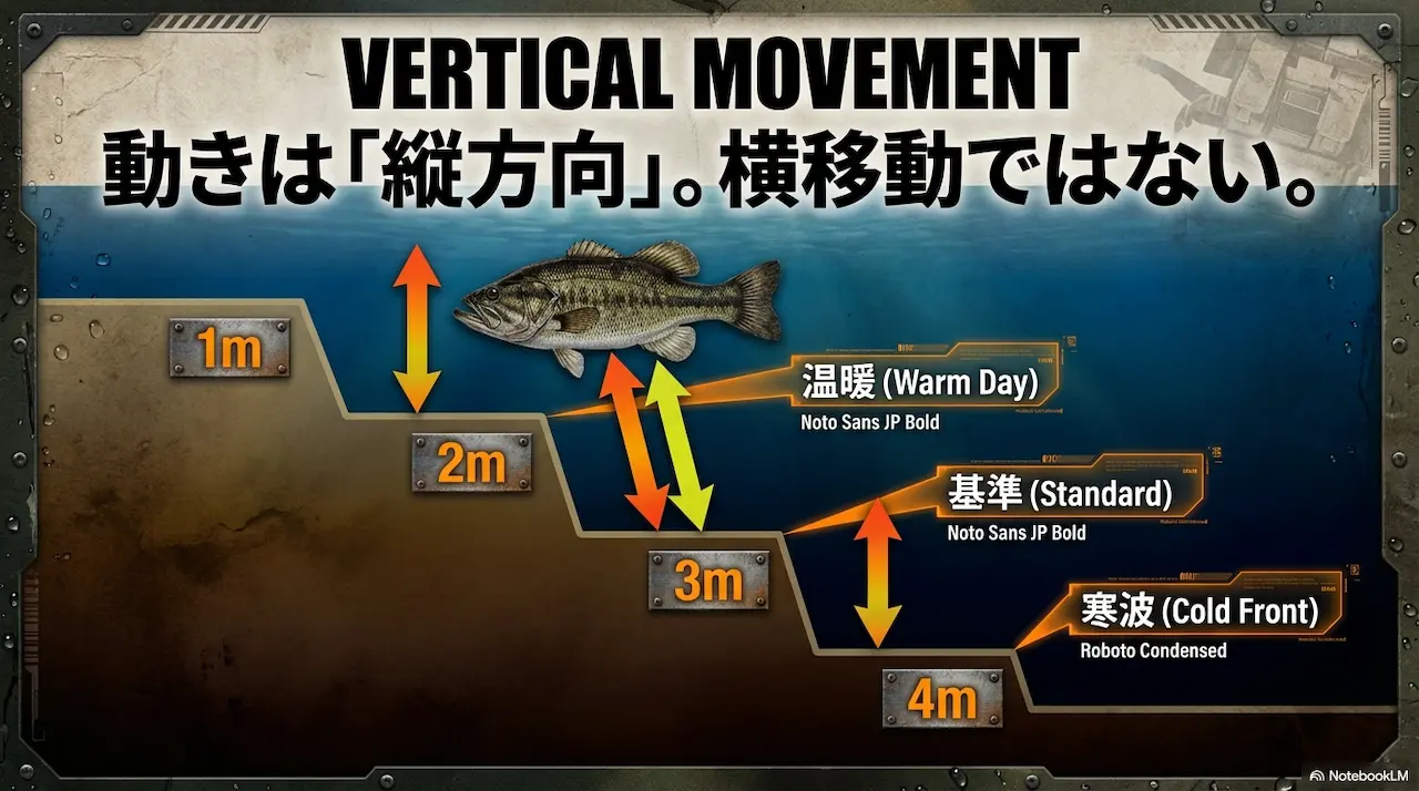 プリスポーン前期のバスは1m〜4mを縦方向に移動する