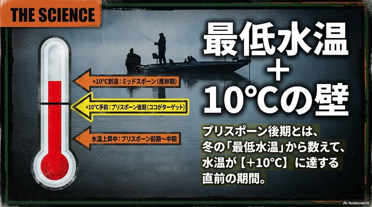 ブラックバスのプリスポーン進行｜最低水温＋10℃でスポーニングが始まる