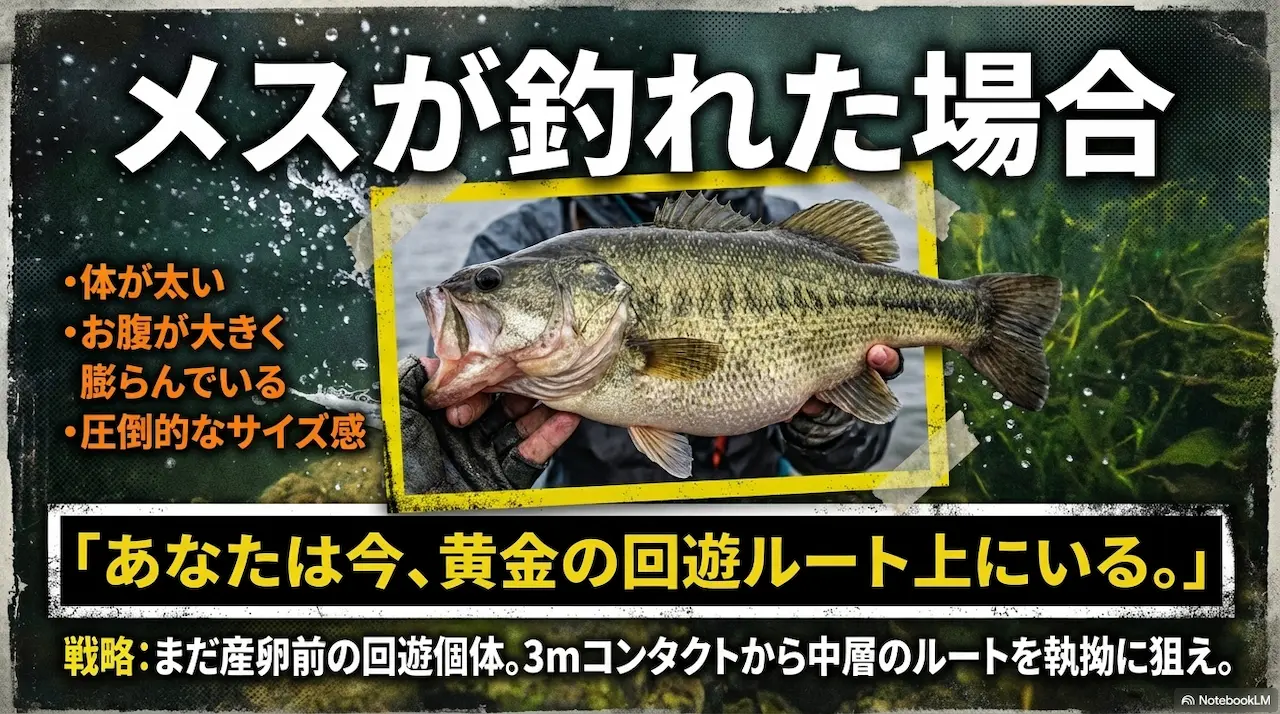 プリスポーンのメスバスの特徴｜お腹が膨らんだ大型個体